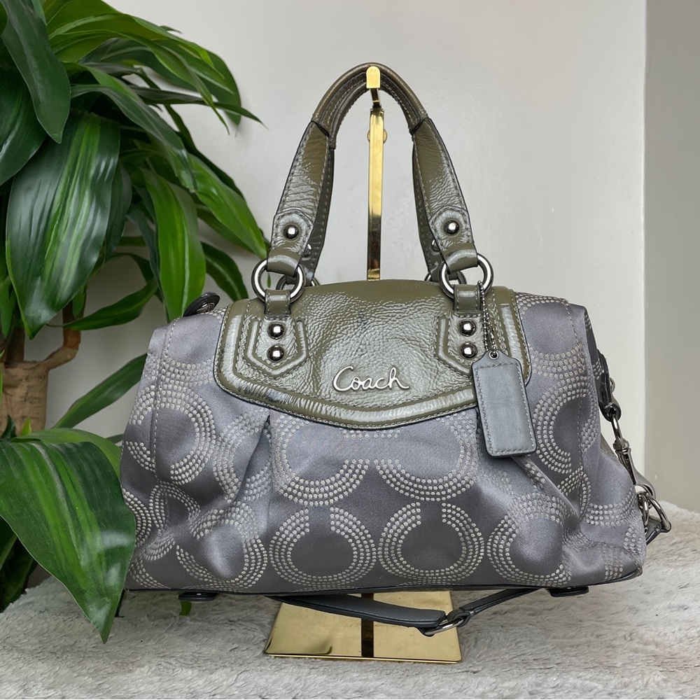 Coach Ashley Dotted OP Signature Satchel Purse Gray - Picture 1 of 13